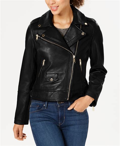 michael kors cropped leather moto jacket|Michael Kors leather jacket macy's.